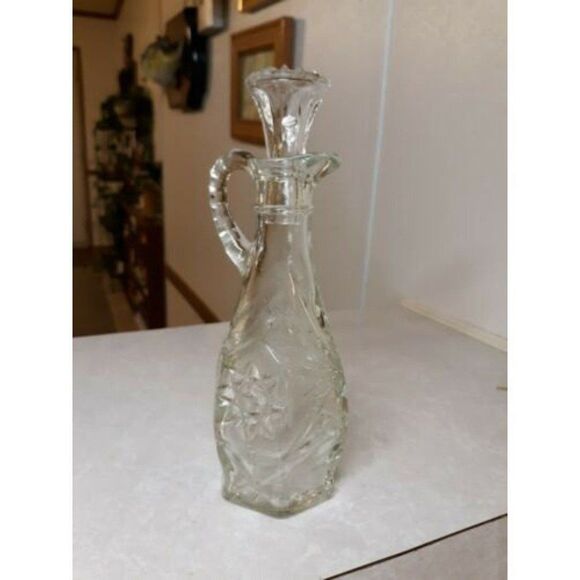 Vintage Anchor Hocking Early American EAPC Prescut Clear Cruet with Lid - Picture 1 of 12